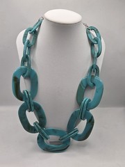 Bocar Resin/ Plastic Chain Link Necklace Chunky Statement Teal/Turquoise