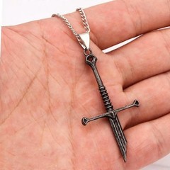Medieval Sword Cross Pendant Necklace Gothic Knight Templar Dagger Charm
