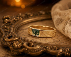 Lab Created Green Moss Agate Ring, Base Metal: Brass Finish: Gold Plated