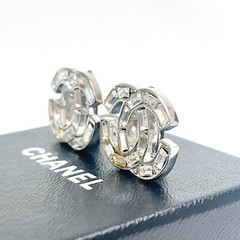 Chanel Crystal CC COCO Logo Earrings signed-01P Silvertone Vintage JAPAN