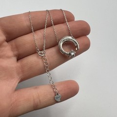 925 Sterling Silver Crescent Moon & Star Pendant Necklace with CZ Stones