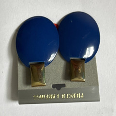 Vintage Blue Oval Dangle Drop Earrings Gold Tone Stud Tops Butterfly Closure 2in