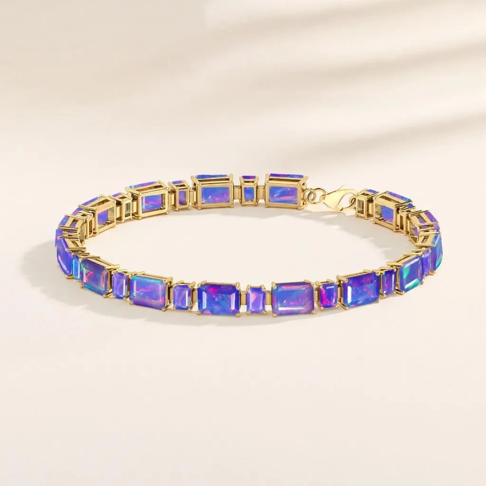 Natural Lavender Opal Octagon Gemstone Tennis Bracelet, Genuine Opal Gemstone