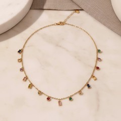 Multicolor Gemstone Necklace Gold Charm Necklace |Stainless Steel Layering Chain