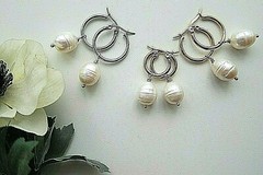 Huge or Small White Cultured Baroque Pearl on Hoop Earrings Silver Gold 7- 14mm