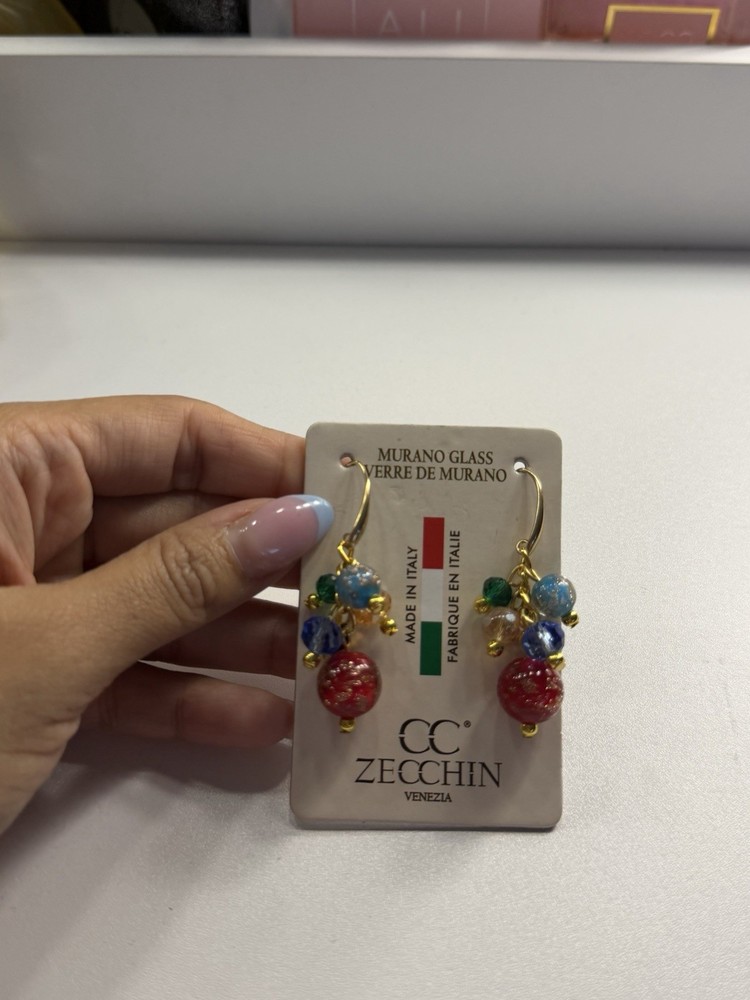 Zecchin Murano Glass Multicolor Beaded Dangle/Drop Earrings Hook Italy