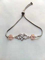 Handmade Heart Infinity Charm Crystal Glass Bead Bracelet Adjustable Silver Tone
