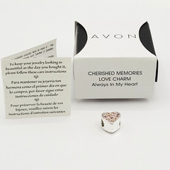 Avon Always in My Heart Pink Rhinestone Silver Tone Charm Cherished Memories