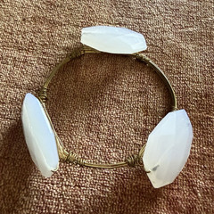 Gold Tone Wire Bangle Bracelet Stackable w/ 3 White Octagon Stone Accents