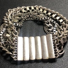B1981 Kenneth Cole Multi-Chain Layered Bracelet Silver Tone Bar Clasp Statement