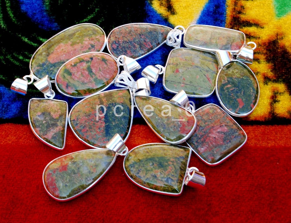 Natural Unakite Gemstone Bezel Pendants, 925 Silver Plated Pendants Jewelry M20