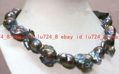CLASSIC REAL HUGE SOUTH SEA NATURAL BAROQUE BLACK PEARL NECKLACE 16-36″