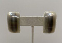 Unique Rectangular White & Gray Clip-On Earrings Fashion Jewelry Unmarked
