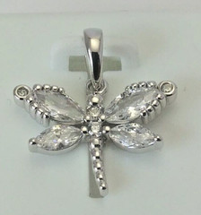 925 STERLING SILVER Small FIREFLY / DRAGONFLY Pendant FOR NECKLACE 18x14mm w/CZ