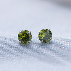 999 Sterling Silver Sparkling Olive Green Round Solitaire CZ Mini Stud Earrings