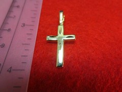14 KT GOLD PLATED ABOUT 1 1/4 INCH PLAIN CROSS DIAMOND CUT CHARM PENDANT-2643