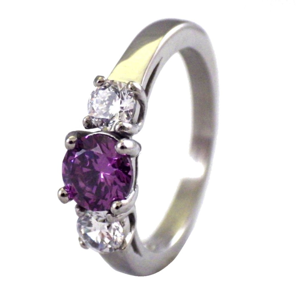 February Birthstone Ring Womens Purple Cubic Zirconia S-Steel Band Sizes 3-10