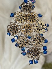 Vintage Signed IND ARG Blue Crystal Clip-On Chandelier Dangle Earrings,