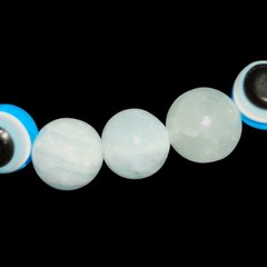 AAA Transparent Moonstone, Aquamarine Evil Eye Bracelet 8mm Unisex NATURAL Stone