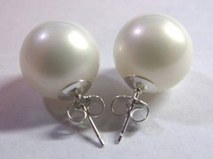 6mm 8mm 10mm 12mm 14mm WHITE Shell Pearl Stud Earrings 925 Sterling Silver Post