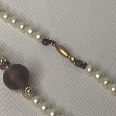 Vintage Faux Pearl Single Strand Bead Necklace Gold Brown/red Beads 16”