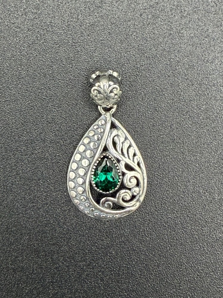 Sterling Silver Emerald Green Teardrop Pendant