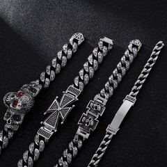 Mens Titanium Steel ID Bracelet Silver Cuban Link Chain Gothic Punk 21.5cm