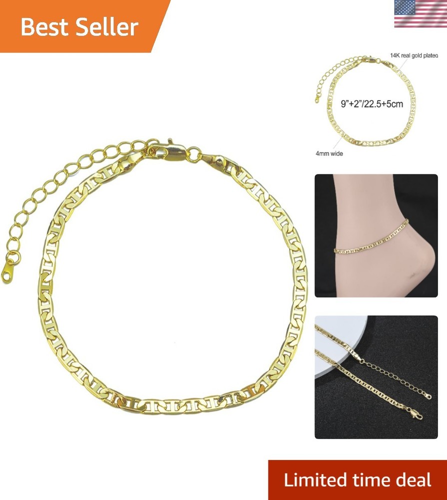 Durable 14K Gold Cuban Link Anklet with Lobster Clasp – Gift-Ready Velvet Bag
