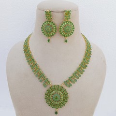 22K Gold Plated Long Emerald Necklace Earrings Set Anniversary Birthstone Gift