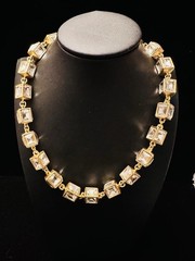 Elegant Cut Glass Heavy 18k gold over Stainless Steel Clear Necklace 14”