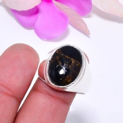 Copper Black Obsidian 925 Sterling Silver Ring S.10.5 R11523