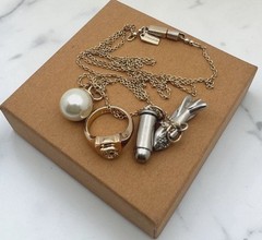 Coach Rocket Bullet Signet Ring Space Ship Crystals Charm Chain Necklace HTF LE