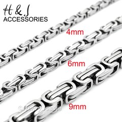 7″-11″MEN 316L Stainless Steel WIDE 9mm Silver Byzantine Box Link Chain Bracelet
