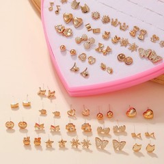 36 Pairs Cute Stud Earrings Set Cat Butterfly Snowflake Fashion Jewelry Gift