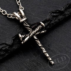 Classic Old-Style Nail Cross Necklace | Pitted Surface | 23″ Oval Link Chain