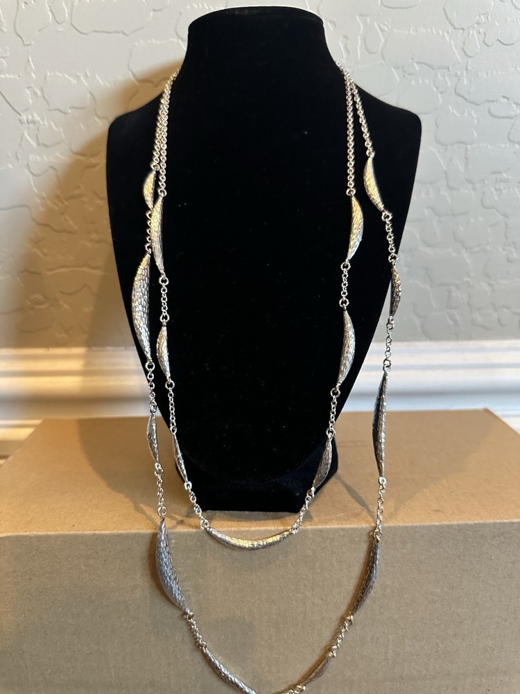 Chico’s Silver Tone Layered Station Cable Chain Necklace Lobster Clasp Signed
