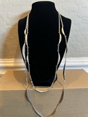 Chico’s Silver Tone Layered Station Cable Chain Necklace Lobster Clasp Signed