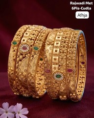 Premium Brass Rajwadi 6 Pcs Chudla Set – Traditional Designer Bangles (Sizes 2.4