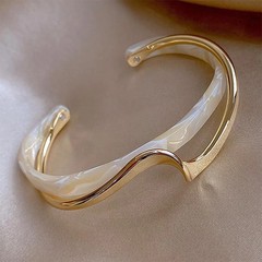 White Acrylic Bracelet Geometric C Shaped Open Metal Bangle Adjustable Jewelry