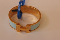 HERMES Clic Clac H Light Blue Enamel Gold Bracelet
