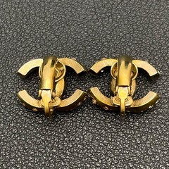 Chanel Coco Mark Earrings 07A Rhinestone Icon Gold Women’s Jewelry Accessories