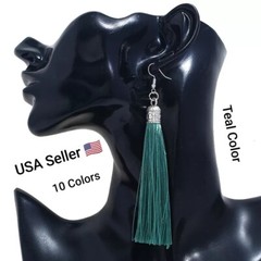 1 Pair Bohemian Long Tassel Drop Dangle Stud Earrings Women Red Blue White Silk