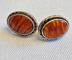 Sterling Silver Earrings 3.59g Fine Jewelry Brown Marbled Stones *READ*