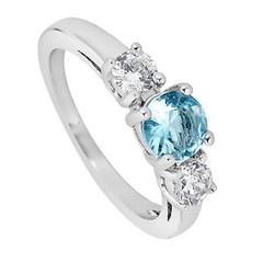 March Birthstone Ring Womens Blue Cubic Zirconia Stainless Steel Band Sizes 3-10