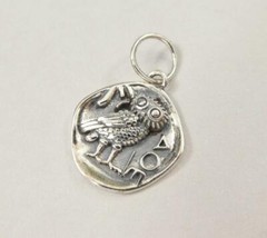 Sterling Silver Ancient Athena Owl Coin Organic Round Small Charm Pendant Unique