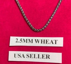 30″ 2.5mm STAINLESS STEEL SILVER BRAIDED WHEAT ROPE NECKLACE CHAIN USA SELLER