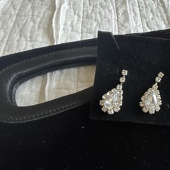 Silver Tone Clear Crystal Rhinestone Teardrop Dangle/Drop Earrings for Lobe