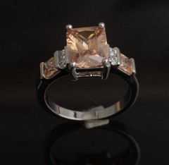 Elegant Natural Champagne Morganite CZ Square Ring Size 10 & 925SS Earrings Set