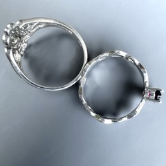 Set of Two Dainty Sterling Silver Rings – Sizes 8 & 9 w Garnet & CZ, 4.9g