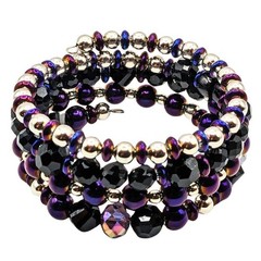 Silver, Purple, and Black Beaded Cuff Bracelet